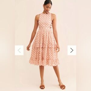 Anthropologie Love And Liberation Tiered Side-Cutout Midi Dress Size Medium Pink